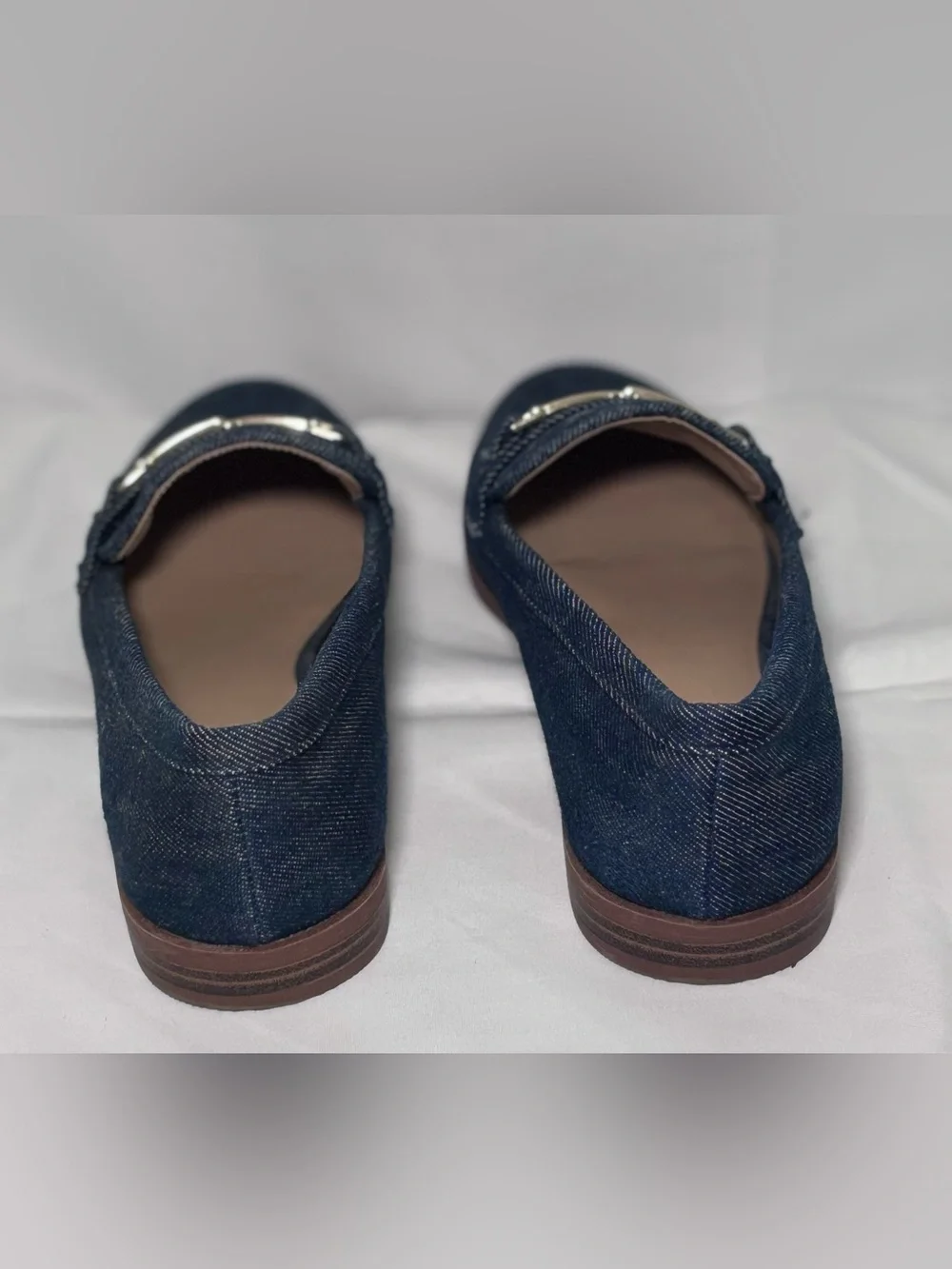Ann Taylor Denim Loafers with Gold Horsebit Detail